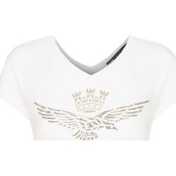 T-shirt AERONAUTICA MILITARE. Białe bluzki damskie Aeronautica Militare, z aplikacjami, z jersey, bez kołnierzyka. W wyprzedaży za 352,00 zł.