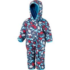 Puchowy kombinezon zimowy "Youth Snuggly Bunny" w kolorze turkusowo-czerwonym. Czerwone kombinezony niemowlęce Columbia, na zimę, bez wzorów, z polaru, bez rękawów, bez kaptura. W wyprzedaży za 122,95 zł.