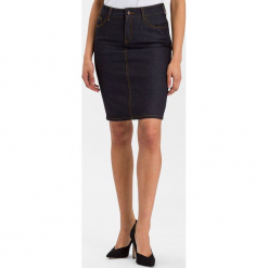 Dżinsowa spódnica "Rosie" w kolorze granatowym. Niebieskie spódniczki marki Cross Jeans, z aplikacjami, z denimu, midi. W wyprzedaży za 104,95 zł.