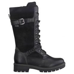 Tamaris Kozaki Czarny female czarny 38. Czarne kozaki damskie Tamaris, ze skóry, bez obcasa, na sznurówki. Za 359,00 zł.