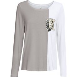 T-shirt z kotem bonprix szaro-biały. Szare t-shirty damskie bonprix, bez wzorów, bez kołnierzyka. Za 44,99 zł.