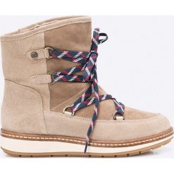 Tommy Hilfiger - Śniegowce. Szare śniegowce damskie marki TOMMY HILFIGER, ze skóry, na obcasie. W wyprzedaży za 429,90 zł.