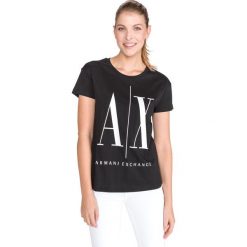 Armani Exchange Koszulka Czarny. Czarne koszulki damskie Armani Exchange, l, z nadrukiem, z bawełny, bez kołnierzyka, z krótkim rękawem. Za 240,95 zł.