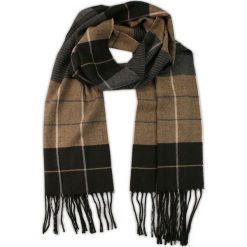 Brązowo-Czarny Jesienno-Zimowy Ciepły Szalik Męski w Kratkę, z Frędzlami, Elegancki SZAEMACSHSTR600122. Pomarańczowe szaliki męskie Em men's accessories, na zimę, w kratkę, z materiału. W wyprzedaży za 29,00 zł.