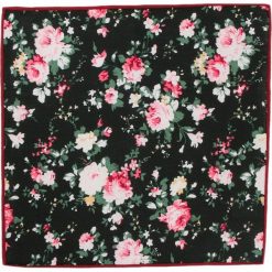 Czarna Elegancka Męska Poszetka -ALTIES- w Kwiaty, Motyw Florystyczny POSZALTTANIA0244. Czarne poszetki męskie Alties, w kwiaty, z materiału, eleganckie. Za 16,90 zł.