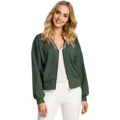 Khaki Kurtka Bomber Zapinana na Srebrny Zamek. Szare kurtki damskie Moe, s, bez wzorów, z elastanu, bez kaptura. Za 143,90 zł.