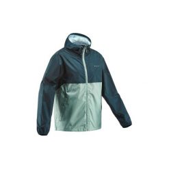 Kurtka przeciwdeszczowa turystyczna NH100 Raincut zip zielona męska. Niebieskie kurtki męskie QUECHUA, xl, bez wzorów, z poliesteru, krótkie, bez kaptura. Za 59,99 zł.