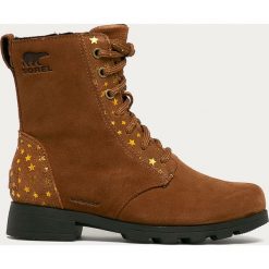 Sorel - Workery dziecięce Youth Emelie. Żółte botki dziewczęce Sorel, z okrągłym noskiem, na zamek. Za 429,90 zł.