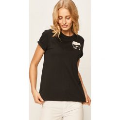 Karl Lagerfeld - T-shirt. Czarne bluzki damskie KARL LAGERFELD, s, z nadrukiem, z bawełny, z okrągłym kołnierzem. Za 369,90 zł.