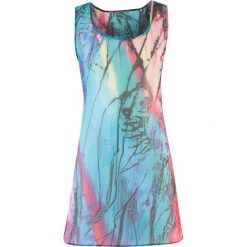 Top plażowy bonprix turkusowo-różowo-czarny z nadrukiem. Niebieskie topy damskie bonprix, z nadrukiem. Za 89,99 zł.