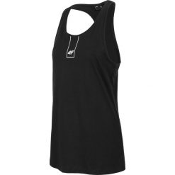 Top damski TSD003 - głęboka czerń. Czarne topy damskie 4f, bez wzorów, z bawełny, bez kołnierzyka. Za 39,99 zł.
