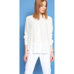 Bluzka długi rękaw. Białe bluzki damskie Top Secret, bez wzorów, z jeansu, eleganckie, ze stójką, z długim rękawem. W wyprzedaży za 39,99 zł.