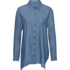 Bluzka bonprix ciemny denim. Niebieskie koszulki damskie bonprix, bez wzorów, z denimu, z koszulowym kołnierzykiem, bez rękawów. Za 49,99 zł.