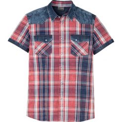 Koszula z krótkim rękawem Slim Fit bonprix czerwony w kratę. Czerwone koszule męskie bonprix, m, bez wzorów, bez kołnierzyka, z krótkim rękawem. Za 42,99 zł.