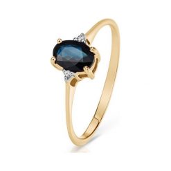 Pierścionek Złoty - złoto 585, Diament 0,01ct,szafir. Żółte pierścionki damskie W.KRUK, z szafirem, złote. Za 1249,00 zł.