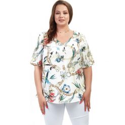 Bluzka Jaga z krótkim rękawem w kolorowe wzory XXL OVERSIZE LATO. Bluzki damskie Moda Size Plus Iwanek, na lato, xxl, bez wzorów, z elastanu, z dekoltem na plecach, z krótkim rękawem. Za 89,90 zł.