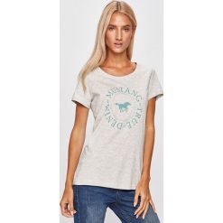 Mustang - T-shirt. Szare bluzki damskie Mustang, s, z nadrukiem, z bawełny, z okrągłym kołnierzem. Za 59,90 zł.