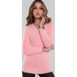 Jasnoróżowy Sweter Benning. Różowe swetry damskie Renee, s, bez wzorów, z dzianiny, eleganckie, z długim rękawem, długie, bez kaptura. Za 89,99 zł.