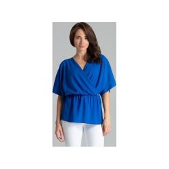 Bluzka L063zafir. Niebieskie bluzki damskie Lenitif, na co dzień, xl, bez wzorów, krótkie, mini, kopertowe. Za 139,00 zł.