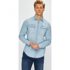 G-Star Raw - Koszula. Niebieskie koszule męskie G-Star RAW, xl, bez wzorów, z bawełny, klasyczne, z klasycznym kołnierzykiem, z długim rękawem. W wyprzedaży za 199,90 zł.
