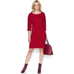 Czerwona Prosta Sukienka Dzianinowa z Kieszeniami na Suwak. Czerwone sukienki dzianinowe marki Molly.pl, do pracy, s, biznesowe, oversize. Za 129,90 zł.