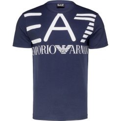 T-shirt EA7 EMPORIO ARMANI. Niebieskie t-shirty męskie EA7 Emporio Armani, z nadrukiem, z bawełny, z okrągłym kołnierzem. W wyprzedaży za 186,00 zł.