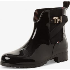 Tommy Hilfiger - Damskie botki, czarny. Czarne botki damskie TOMMY HILFIGER, bez obcasa, bez zapięcia. Za 399,95 zł.
