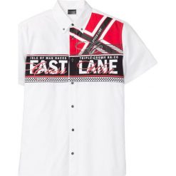 Koszula z krótkim rękawem Slim Fit bonprix biały. Białe koszule męskie bonprix, xl, bez wzorów, bez kołnierzyka, z krótkim rękawem. Za 89,99 zł.