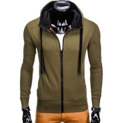 Bluzy męskie: BLUZA MĘSKA ROZPINANA Z KAPTUREM B485 – OLIWKOWA/CZARNA