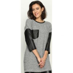 Szara Bluza Leather Sleeves. Szare bluzy damskie marki Born2be, s, bez wzorów, z długim rękawem, długie, bez kaptura. Za 84,99 zł.