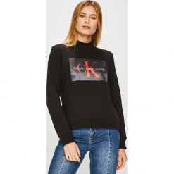 Calvin Klein Jeans - Bluza. Czarne bluzy damskie Calvin Klein Jeans, s, z nadrukiem, z bawełny, bez rękawów, bez kaptura. W wyprzedaży za 299,90 zł.