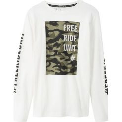 Shirt chłopięcy z długim rękawem i nadrukiem bonprix biel wełny z nadrukiem. Białe t-shirty chłopięce bonprix, z nadrukiem, z wełny. Za 29,99 zł.