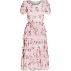 Sukienka LOVESHACKFANCY ROXANNE. Brązowe sukienki damskie LoveShackFancy, na lato, bez wzorów, rockowe, z okrągłym kołnierzem, z krótkim rękawem, krótkie, midi. W wyprzedaży za 2872,00 zł.