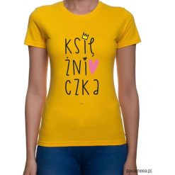 Koszulka damska. księżniczka. Pomarańczowe koszulki damskie Pakamera, z nadrukiem, bez kołnierzyka, bez rękawów. Za 79,00 zł.