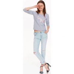 BLUZA DAMSKA NIEROZPINANA Z NADRUKIEM. Szare bluzy damskie z nadrukiem marki TROLL, na lato, xl, z dzianiny, z krótkim rękawem, krótkie. W wyprzedaży za 29,99 zł.