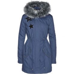Kurtka parka ze sztucznym futerkiem bonprix indygo. Niebieskie kurtki damskie bonprix, bez wzorów, bez kaptura. Za 219,99 zł.