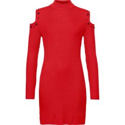 Sukienka dzianinowa z wycięciami bonprix czerwony. Czerwone sukienki damskie bonprix, bez wzorów, z dzianiny, eleganckie, ze stójką, bez rękawów. Za 54,99 zł.
