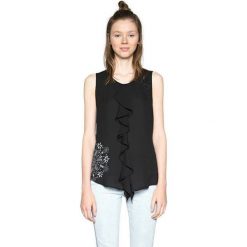 Desigual Bluzka damska Blus Implosion 18SWBW60 2000 (rozmiar XS). Bluzki damskie Desigual, xs, bez wzorów, z materiału, bez kołnierzyka, bez rękawów. W wyprzedaży za 150,00 zł.
