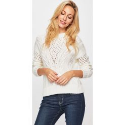 Guess Jeans - Sweter. Białe swetry damskie Guess Jeans, s, z aplikacjami, z bawełny, bez rękawów, długie, bez kaptura. Za 369,90 zł.