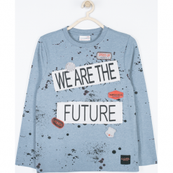 Koszulka. Niebieskie t-shirty chłopięce z długim rękawem marki FUTURE, z nadrukiem, z elastanu. Za 19,90 zł.