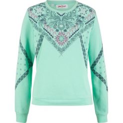 Bluza z nadrukiem bonprix zielony morski z nadrukiem. Zielone bluzy damskie bonprix, z nadrukiem, bez rękawów, bez kaptura. Za 89,99 zł.