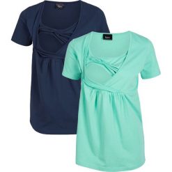 Shirt ciążowy i do karmienia bonprix ciemnoniebiesko-niebieski mentolowy. Niebieskie bluzki damskie bonprix, bez wzorów, bez kołnierzyka, bez rękawów. Za 99,98 zł.