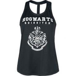 Harry Potter Hogwarts Quidditch Top damski czarny. Czarne topy damskie marki Harry Potter, m, z nadrukiem, z okrągłym kołnierzem. Za 62,90 zł.