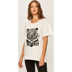 Silvian Heach - T-shirt. Białe bluzki damskie Silvian Heach, s, z aplikacjami, z bawełny, klasyczne, z okrągłym kołnierzem. Za 219,90 zł.