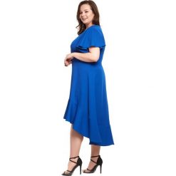 Szafirowa sukienka NILA na wesele duże rozmiary OVERSIZE PLUS SIZE WIOSNA. Niebieskie sukienki damskie Moda Size Plus Iwanek, na wesele, na wiosnę, l, bez wzorów, z elastanu, eleganckie, z asymetrycznym kołnierzem, plus size, z krótkim rękawem, krótkie, mini, asymetryczne. Za 165,00 zł.