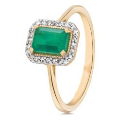 RABAT Pierścionek Złoty - złoto 585, Diament 0,09ct , szmaragd. Żółte pierścionki damskie W.KRUK, z diamentem, złote. W wyprzedaży za 2270,00 zł.