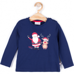 Koszulka. Niebieskie t-shirty chłopięce z długim rękawem marki Merry Christmas, z nadrukiem, z elastanu. Za 14,90 zł.