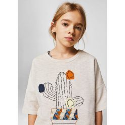 Mango Kids - Top dziecięcy Pincho 110-164 cm. Szare bluzki dziewczęce marki Mango Kids, z nadrukiem, z bawełny, z okrągłym kołnierzem. W wyprzedaży za 49,90 zł.