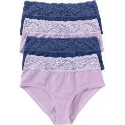 Figi "maxi panty" (4 pary) bonprix dymny bez - indygo. Fioletowe figi damskie marki bonprix, w koronkowe wzory, z koronki. Za 55,96 zł.