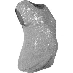 Shirt ciążowy w połyskujące gwiazdy bonprix szary melanż- srebrny z nadrukiem. Szare bluzki ciążowe bonprix, z nadrukiem, z okrągłym kołnierzem, z krótkim rękawem. Za 44,99 zł.